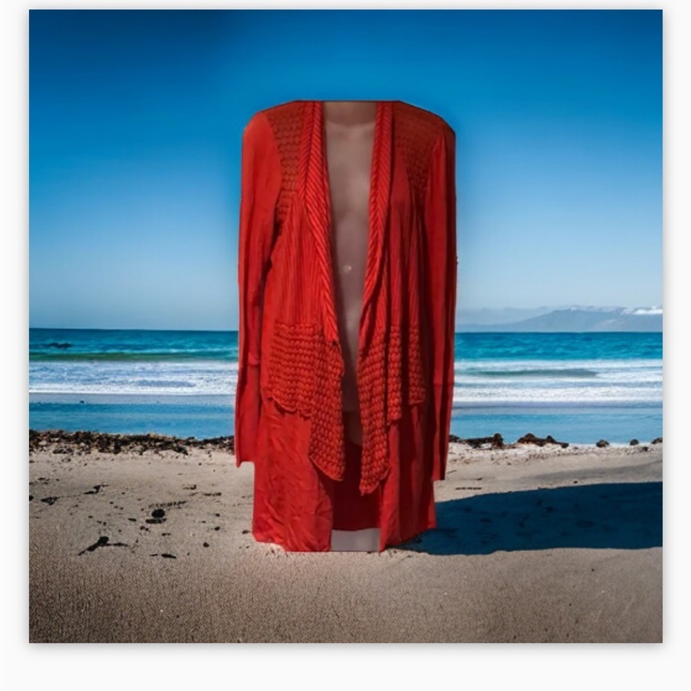 Anthropologie Tiny Open Knit Drape Coral Crochet
Trim Cardigan Sweater SzS VGUC - Picture 8 of 16